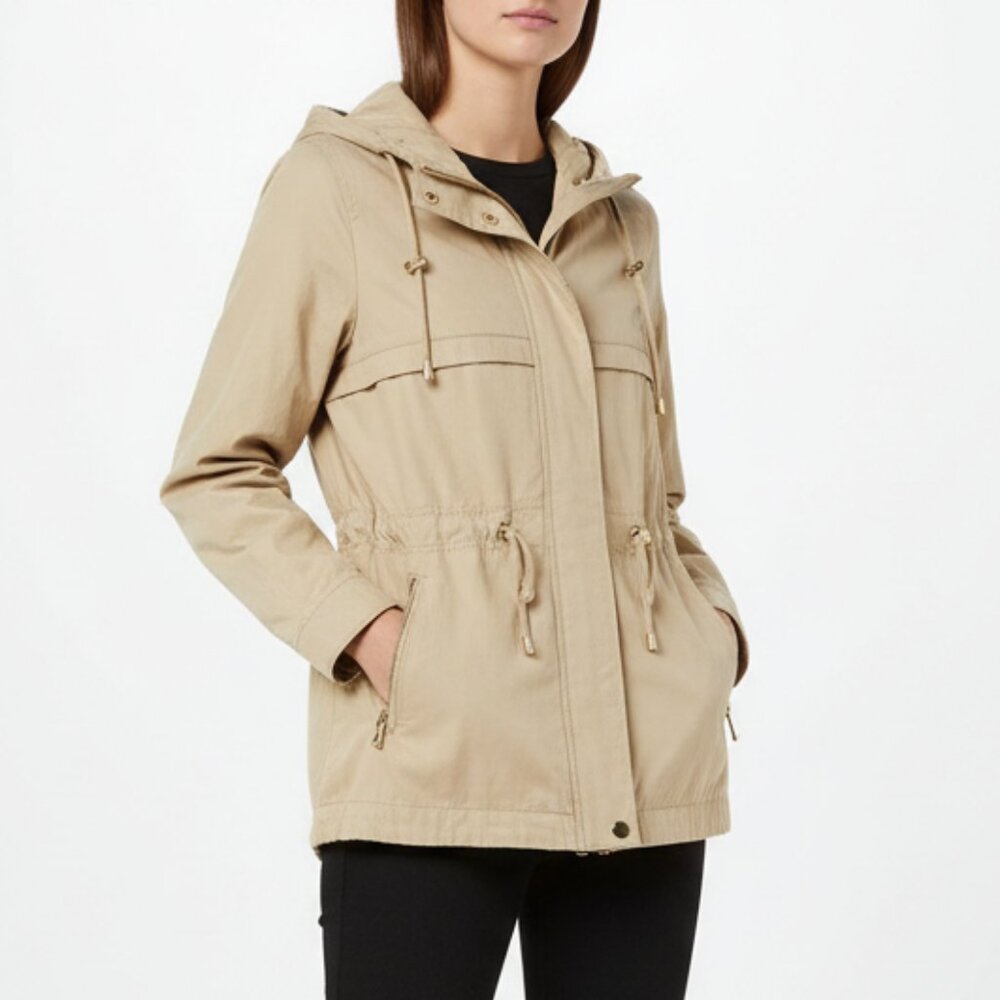 Divided Tan Zip Front Long Sleeve Hoody Utility Barn Coat Jacketβ 10